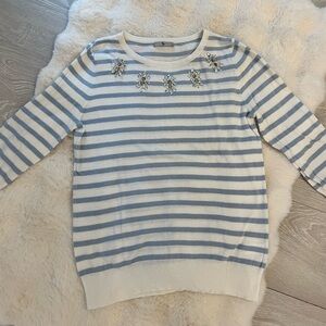 Striped Powder Blue and White Sweater with Embellishments